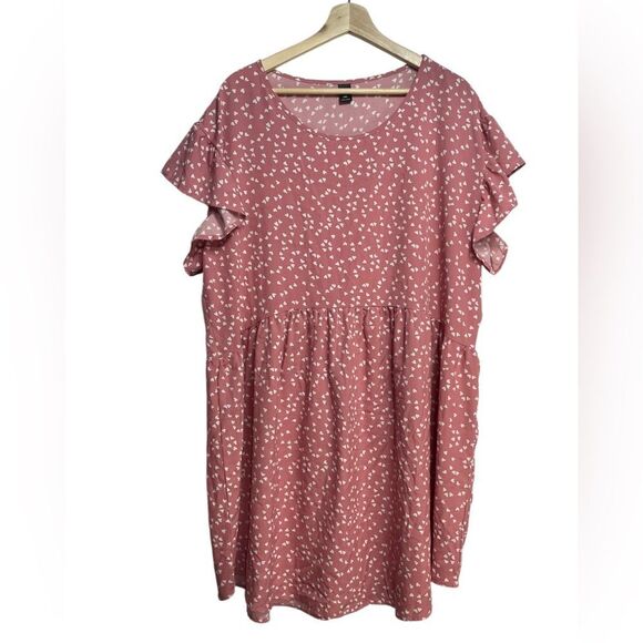 Shein Curve Flutter Sleeve Pink Heart Print Dress 2XL - Picture 1 of 6